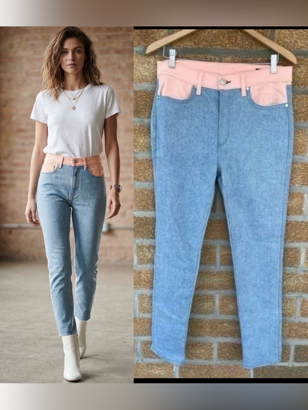 Rag & Bone Size 31 Phila Jean Peach Coral Blue Cotton Stretch Denim